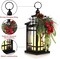 Metal Christmas Vintage Candle Lanterns with Led Light,Plaid Ribbon Decorative Hanging Lantern for Indoor Outdoor Decorations Party Gift,WOKEISE